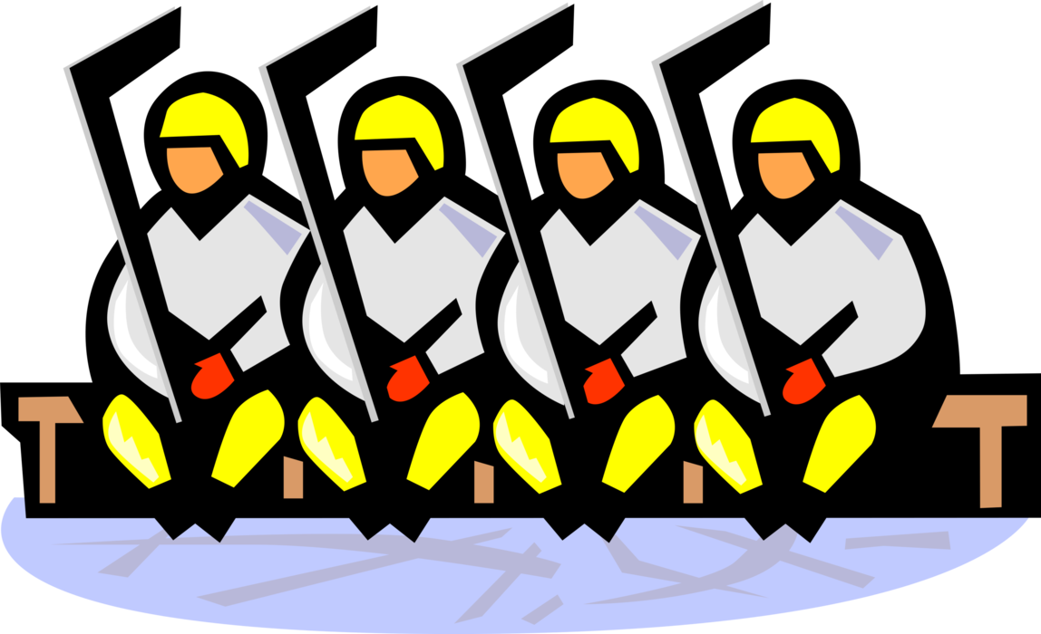 Vector Illustration of Sport of Ice Hockey Players Sitting on Team Bench