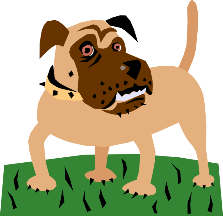 Vector Illustration of Bulldog with Spiked Collar on Grass