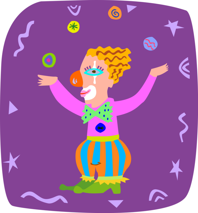 Vector Illustration of Big Top Circus Clown Juggles Balls in Juggling Act
