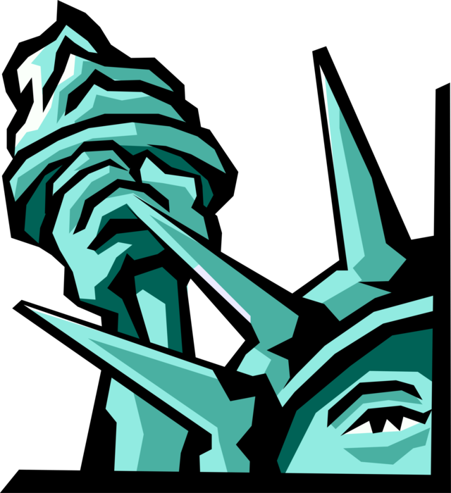 Vector Illustration of Statue of Liberty Colossal Neoclassical Sculpture on Liberty Island, New York City