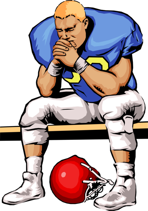 Vector Illustration of Football Player Sits on Bench Waiting to Play