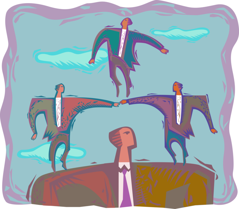 Vector Illustration of Businessmen Use Teamwork to Reach Goals