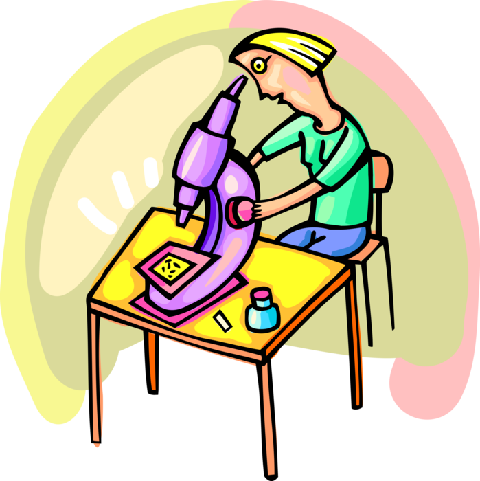 Vector Illustration of Student Scientist Looking Through Microscope
