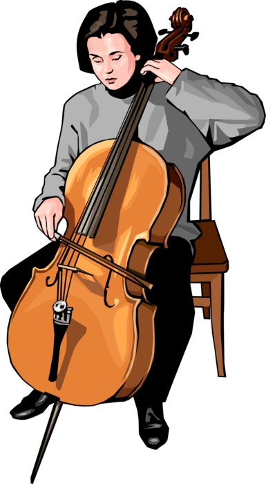 Vector Illustration of Classical Cellist Musician Plays Cello Bowed String Instrument