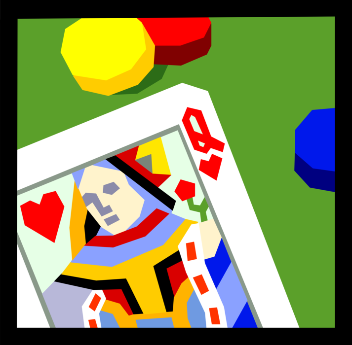 Vector Illustration of Casino Gambling Games of Chance Playing Cards Queen of Hearts