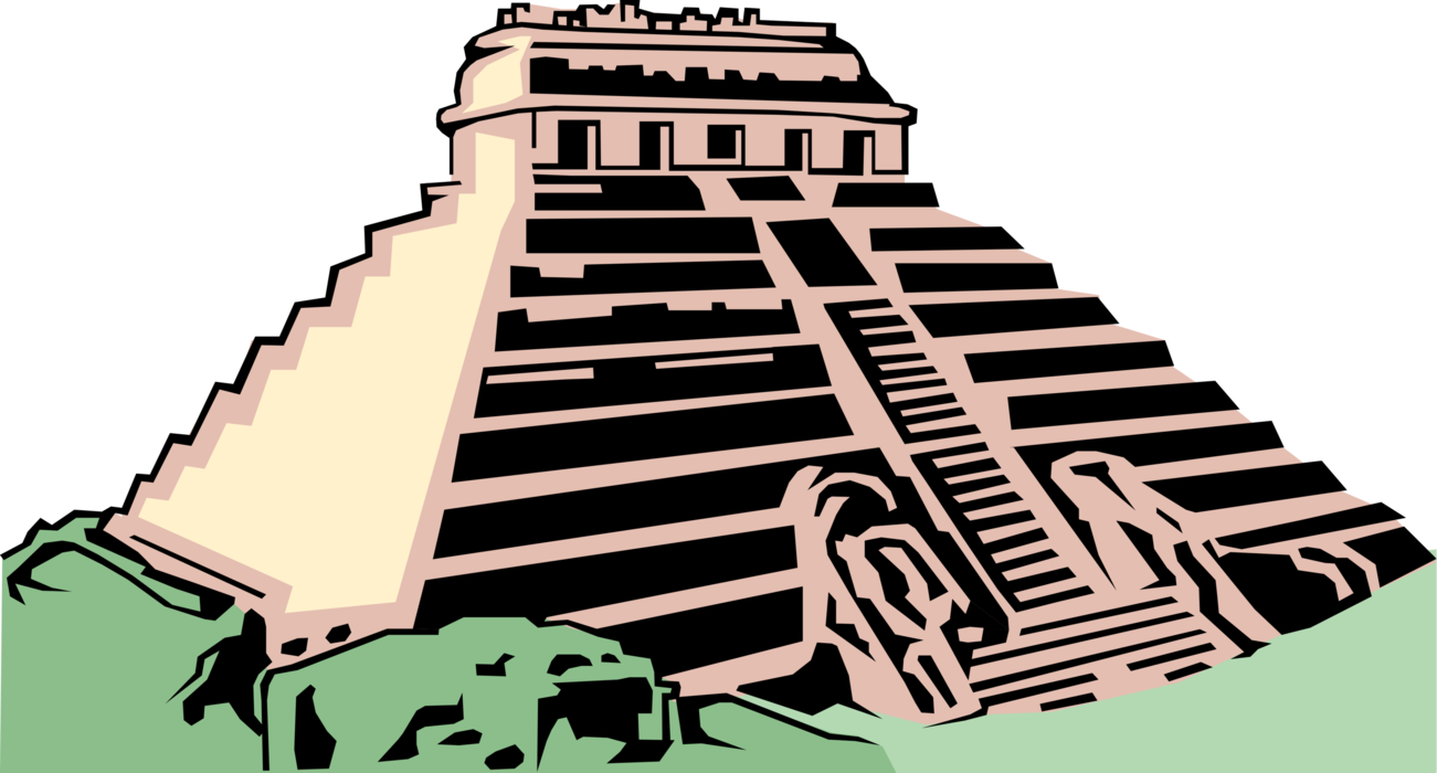 Vector Illustration of Ancient Mayan, Aztec, or Inca Pyramid Structure of Worship and Rituals to Gods