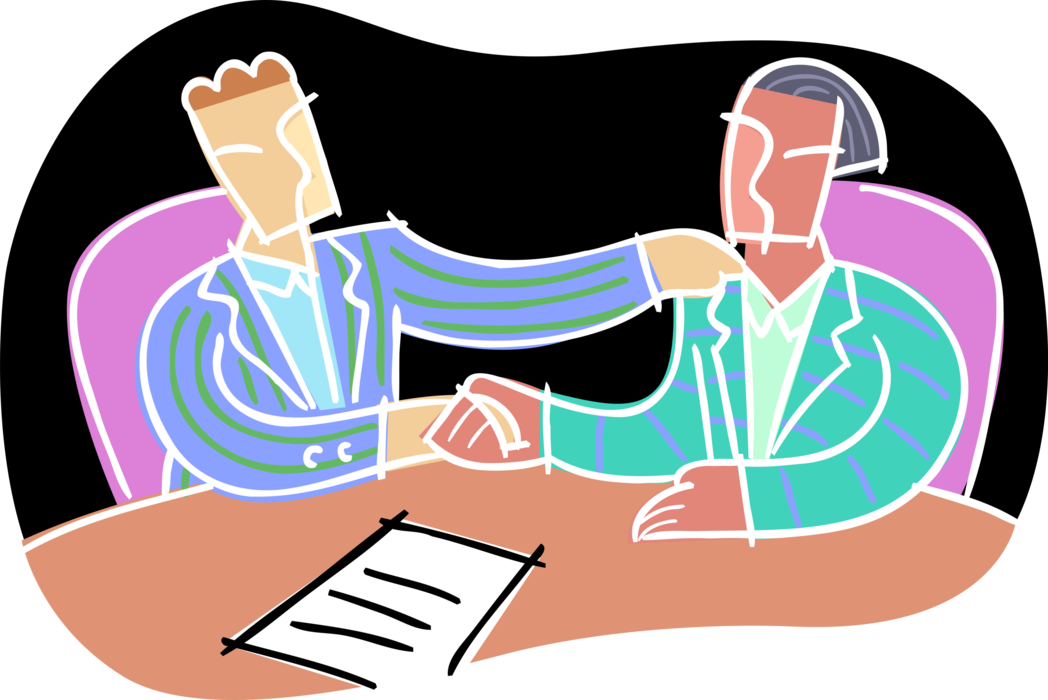 Vector Illustration of Businessmen Shake Hands in Agreement During Business Meeting