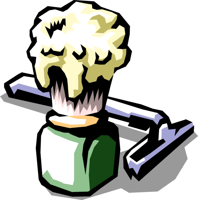 Vector Illustration of Safety Razor Bladed Tool with Shaving Cream Brush