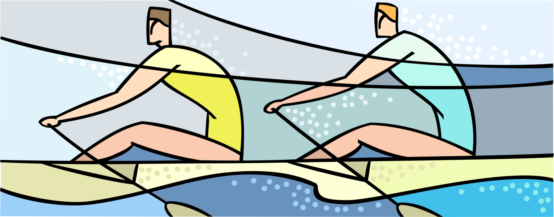 Vector Illustration of Double Sculls with Oars in Sculling Boat Race