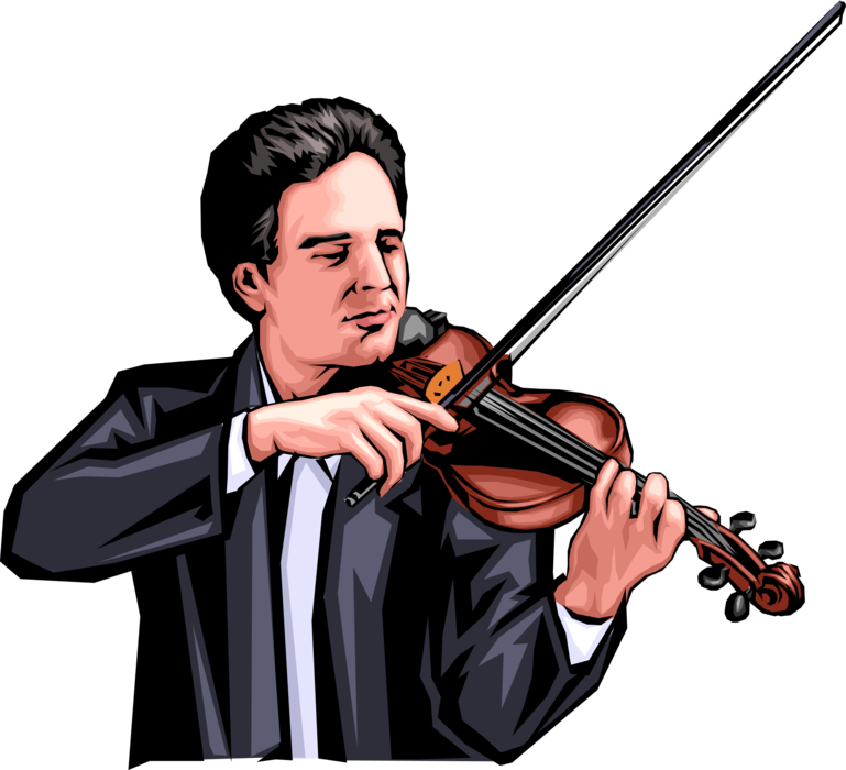 Vector Illustration of Violinist Plays Violin Stringed Musical Instrument