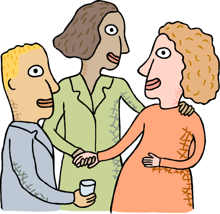 Vector Illustration of Co-Workers Converse in Office Gossip and Conversation Stories at Party