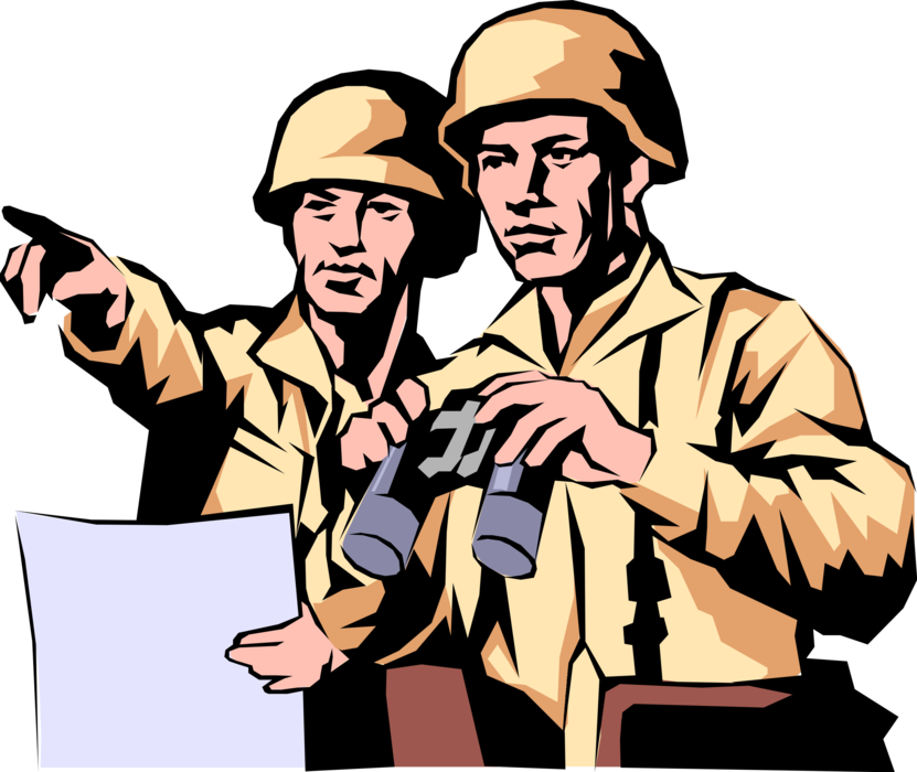 Vector Illustration of Armed Forces Military Combat Soldiers Plan Battle with Binoculars