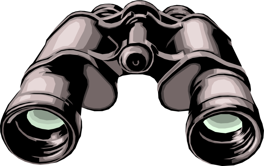 Vector Illustration of Binoculars, Field Glasses or Binocular Telescopes Produce Three-Dimensional Image