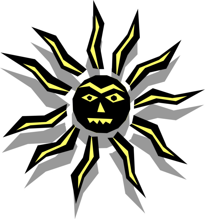 Vector Illustration of Personified Sun with Face