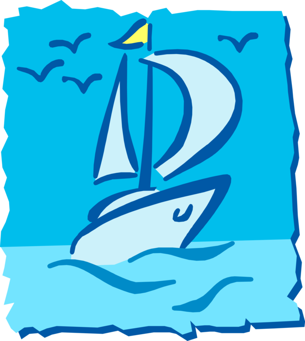 Vector Illustration of Sailboat Sailing on Water with Sails