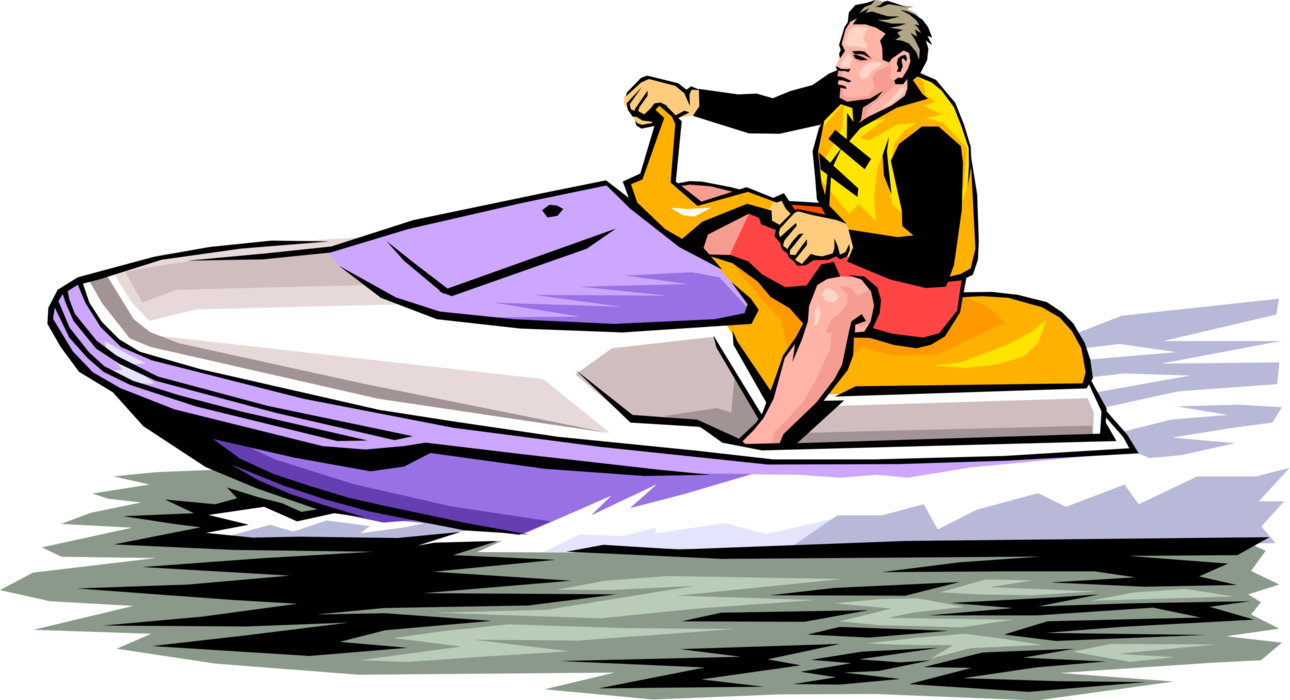 Vector Illustration of Personal Watercraft Personal Watercraft Water Sports Jet Skier on Sea-Doo Jet Ski