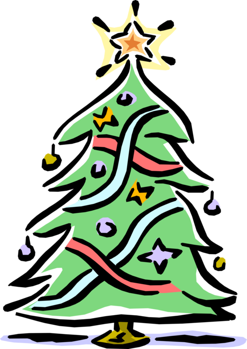 Vector Illustration of Evergreen Christmas Tree with Ornament Decorations