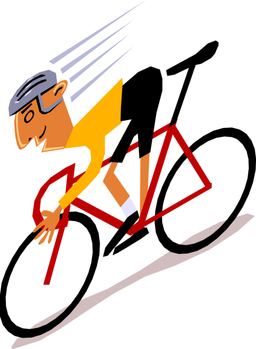 Vector Illustration of Racing Cyclist Rides His Bicycle Downhill
