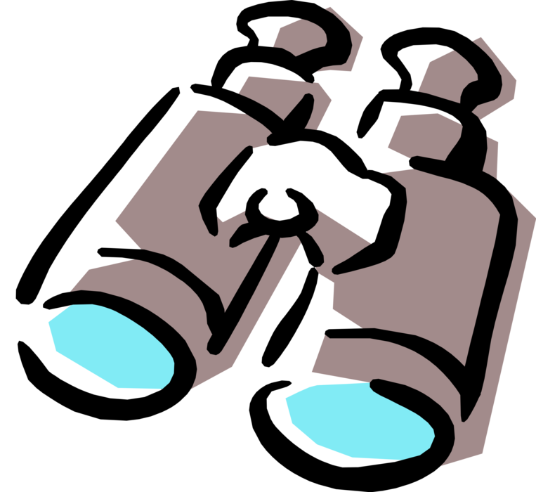 Vector Illustration of Binoculars, Field Glasses or Binocular Telescopes Produce Three-Dimensional Image