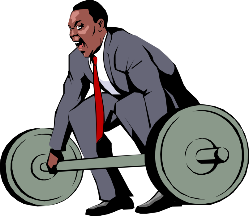 Vector Illustration of Businessman Weightlifter Lifting Heavy Weights