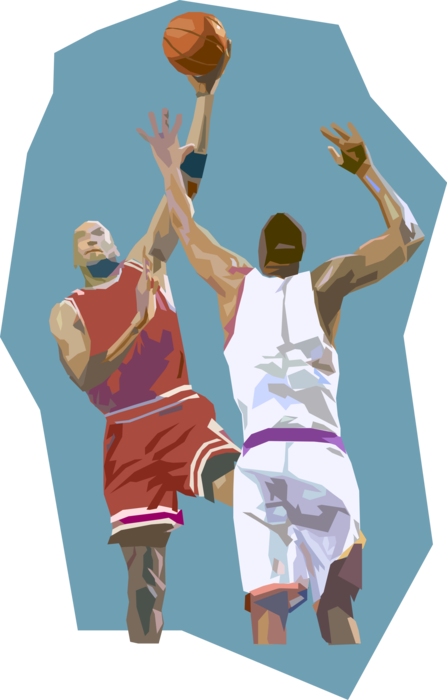 Vector Illustration of Sport of Basketball Game Player Takes Shot at Net