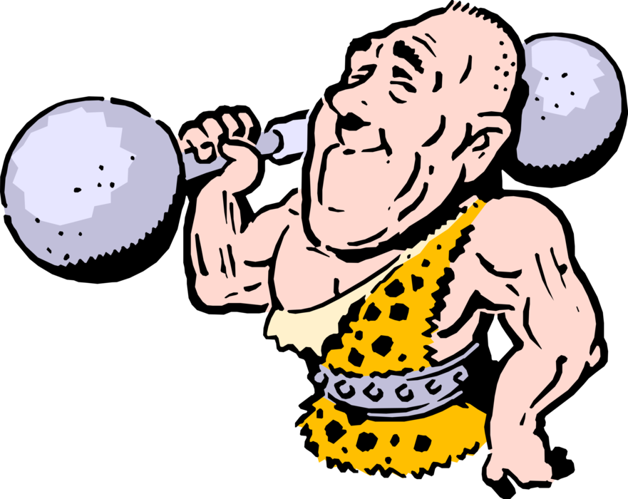 Vector Illustration of Big Top Circus Performer Weightlifter with Barbell