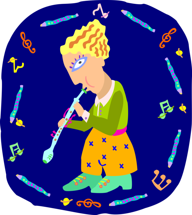 Vector Illustration of Young Girl Musician Playing Clarinet Single-Reed Mouthpiece Woodwind Musical Instrument