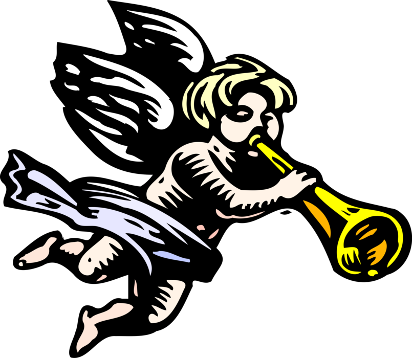 Vector Illustration of Angelic Spiritual Winged Angel Playing Trumpet Brass Musical Instrument