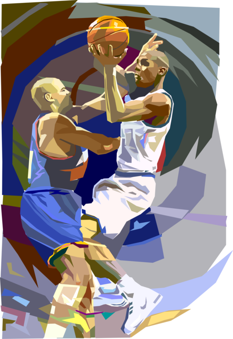 Vector Illustration of Sport of Basketball Game Player Going for Lay Up