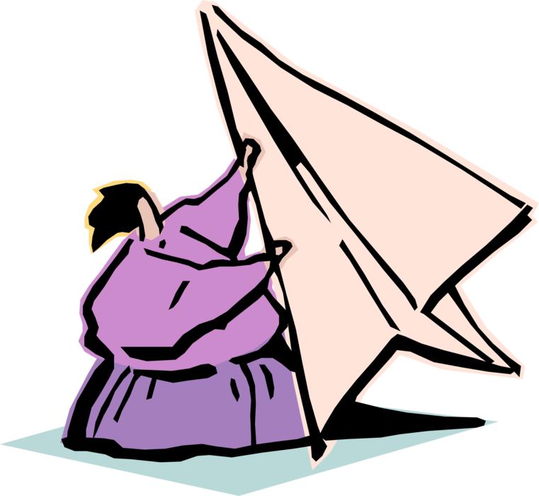 Vector Illustration of Businesswoman Constructing Toy Paper Airplane