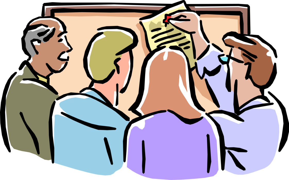 Vector Illustration of Office Worker Posting Notice on Bulletin Board