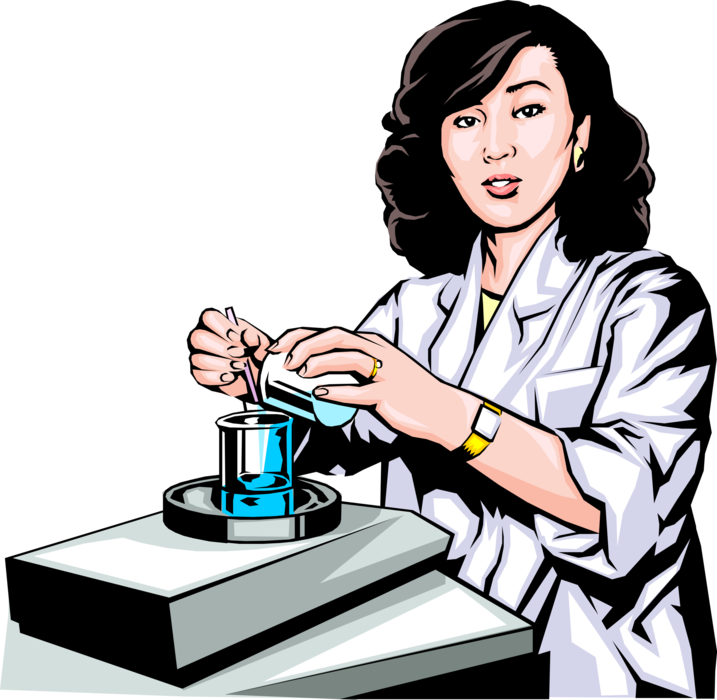 Vector Illustration of Laboratory Research Scientist with Beakers