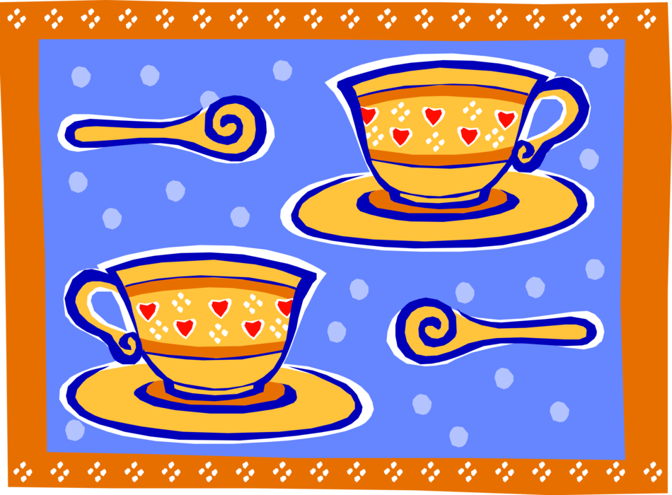Vector Illustration of Teacup Cups of Tea and Saucers