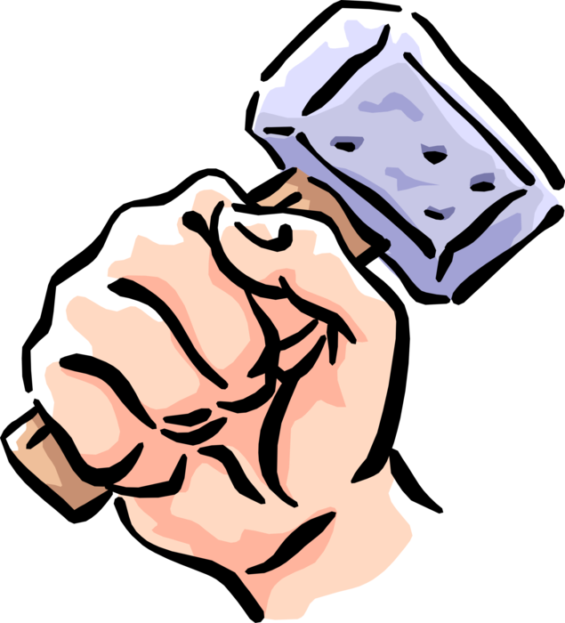 Vector Illustration of Clenched Hand with Heavy Hammer Mallet Conveys Power and Strength