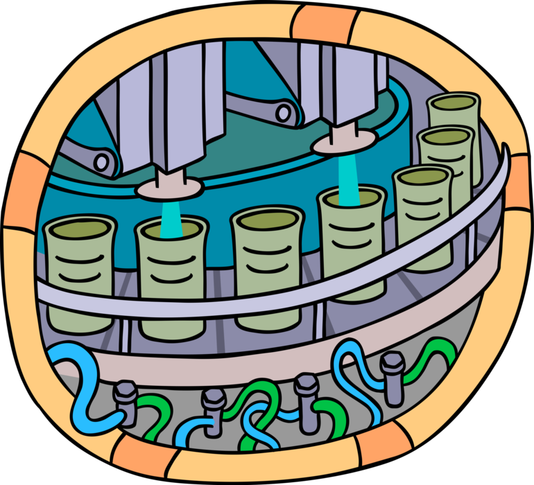 Vector Illustration of Automated Factory Production Assembly Line Manufacturing Process