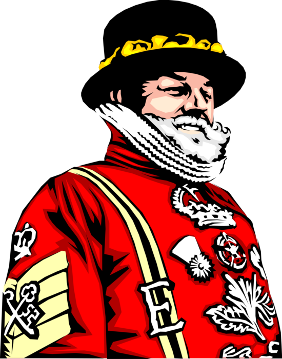 Vector Illustration of Beefeater Yeomen Warder of Her Majesty’s Royal Palace and Fortress at Tower of London, England