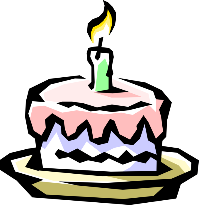 Vector Illustration of Dessert Pastry Birthday Cake with Candle