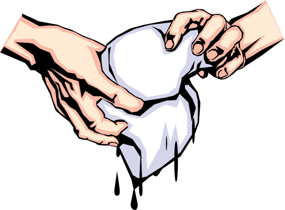 Vector Illustration of Hands Wringing Out Wet Cloth