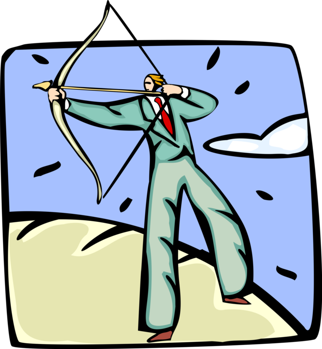 Vector Illustration of Businessman Archer Shoots Archery Arrow with Bow