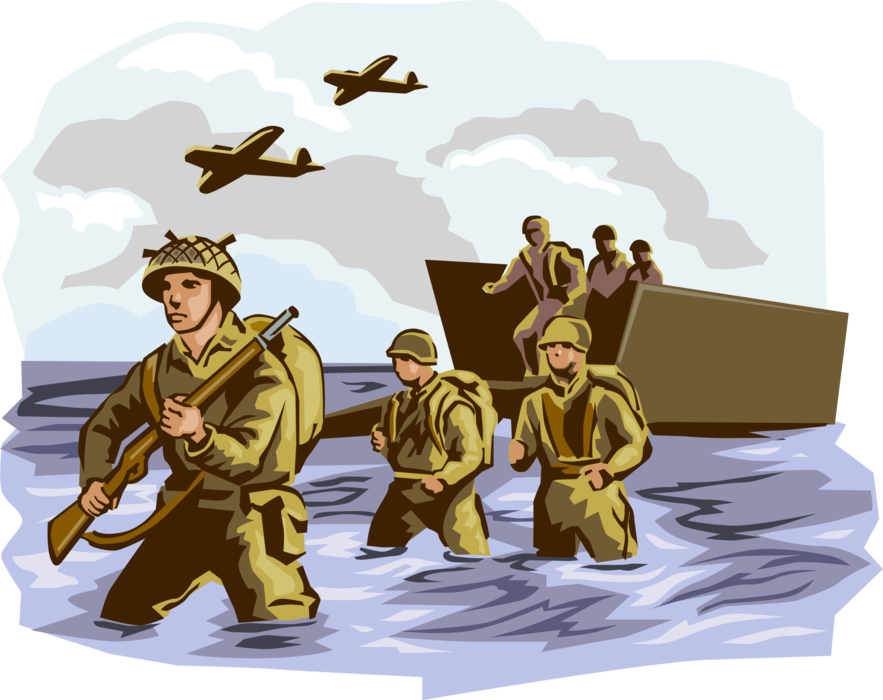 Vector Illustration of Second World War D-Day Troop Invasion Landing at Normandy Beach