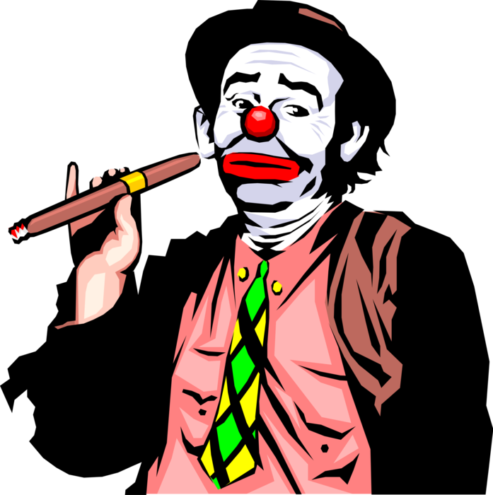 Vector Illustration of Big Top Circus Carnival Clown with Cigar