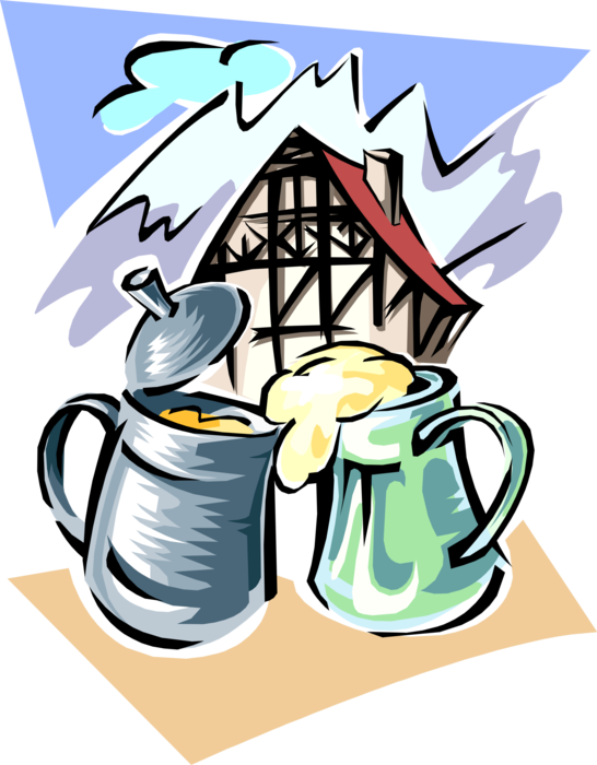 Vector Illustration of Steins of German Beer in Bavarian Alps