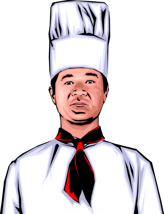 Vector Illustration of Japanese Culinary Cuisine Chef in White Hat