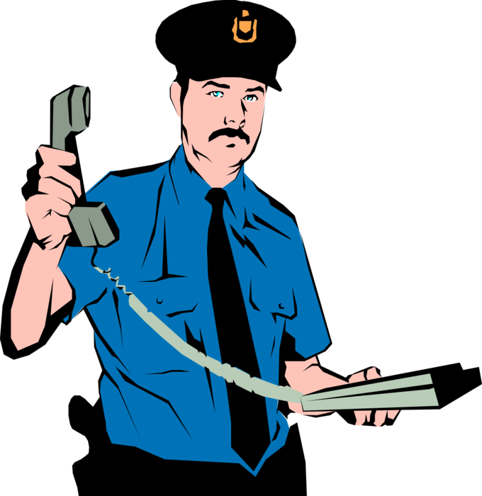 Vector Illustration of Law Enforcement Policeman Responds to Emergency Call