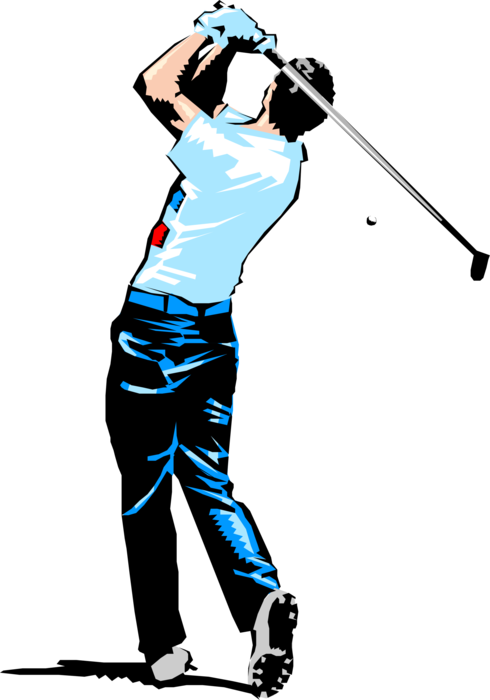 Vector Illustration of Sport of Golf Golfer Swings Club and Send Golf Ball Aloft