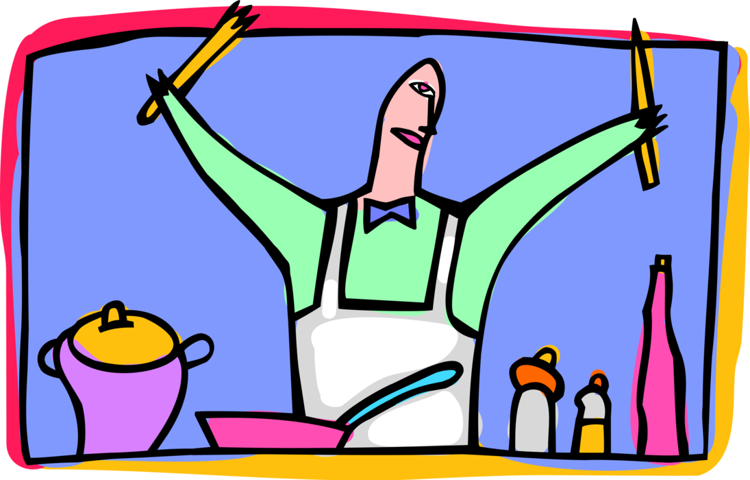 Vector Illustration of Culinary Cuisine Restaurant Chef in Kitchen Prepares Meal
