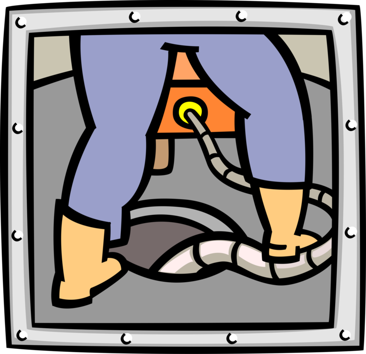 Vector Illustration of Maintenance Worker Working on Sewer