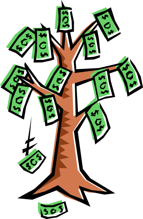 Vector Illustration of Money Tree Conceptual Negation of Idiom "Money Doesn't Grow on Trees"