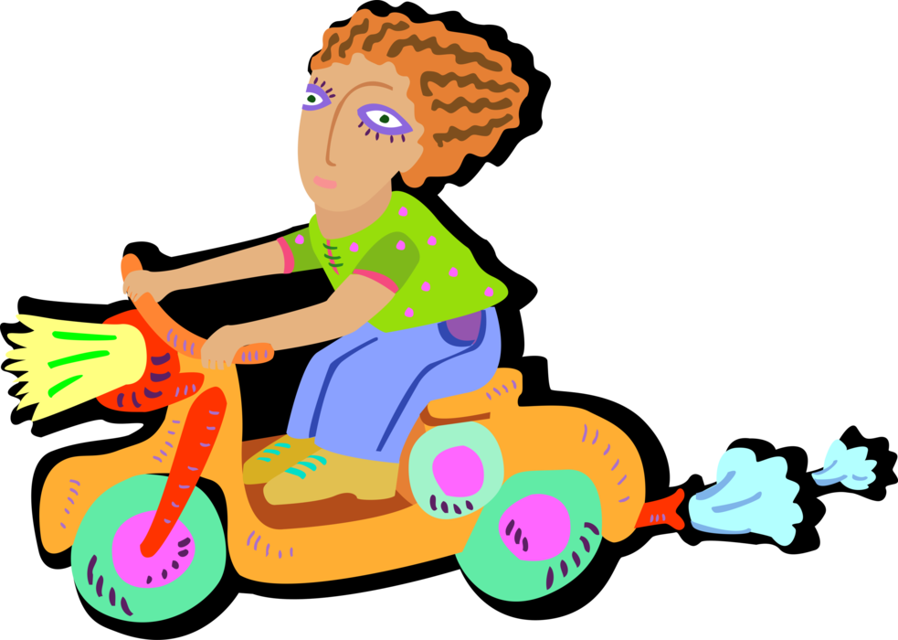Vector Illustration of Young Child Rides Foot-Powered Scooter Vehicle Outdoors