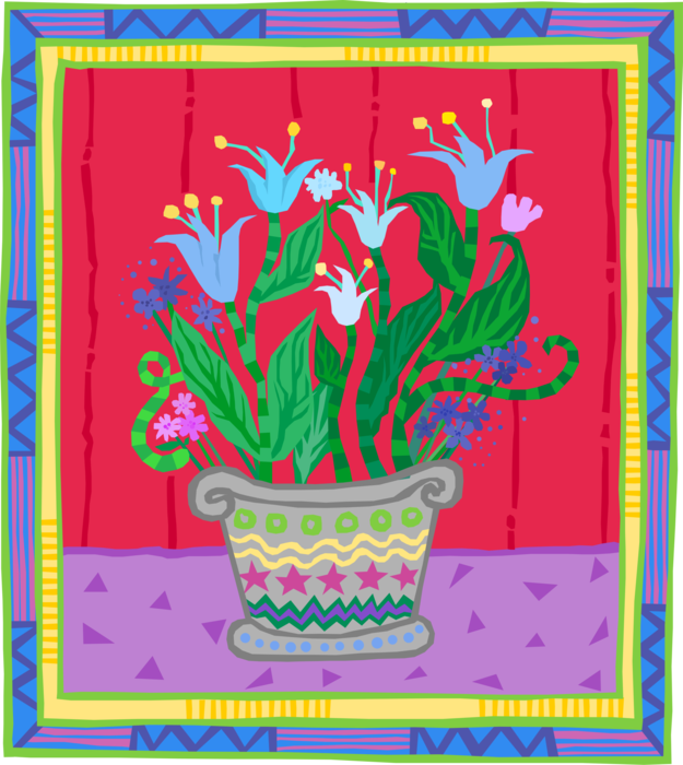 Vector Illustration of Floral Design Flowers Growing in Pot